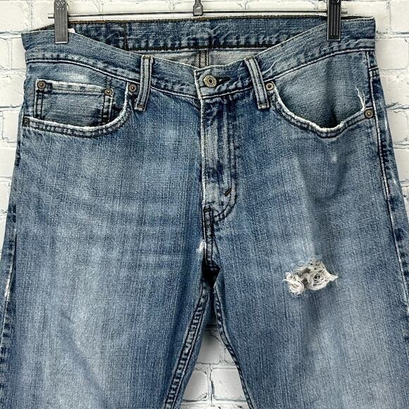 Levis 514 Straight Fit Jeans Distressed Levi Strauss Denim Blue Mens 32x32 - Picture 13 of 14